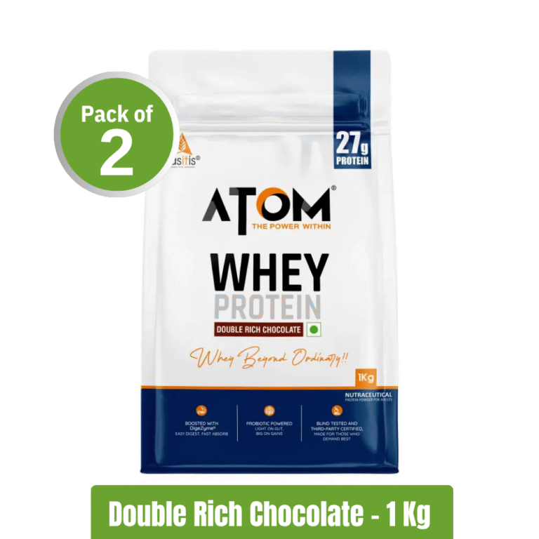 Asitis Nutrition ATOM Whey Protein - Pack of 2 (1Kg+1Kg), Double Rich Chocolate - New Pack