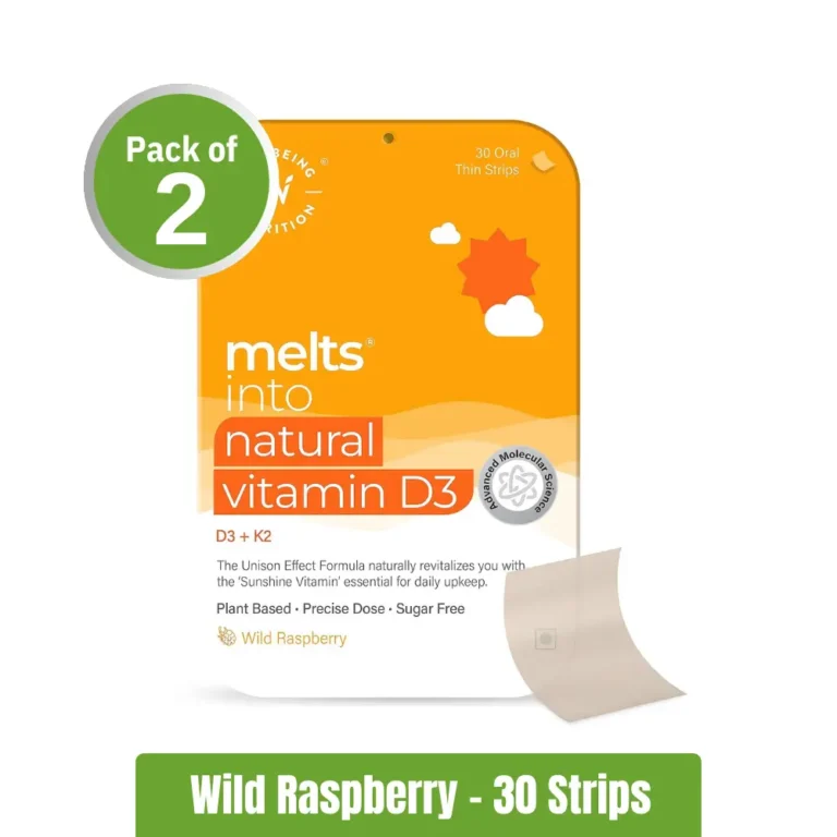 Wellbeing Nutrition Melts Natural Vitamin D3 + K2 - Wild Raspberry, Pack of 2 (30+30 Strips)