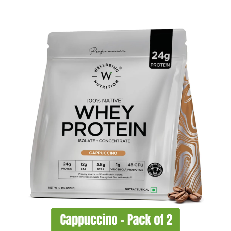 Wellbeing Nutrition Whey Protein Isolate + Concentrate _ Pack of 2 (1Kg+1Kg) - Cappuccino