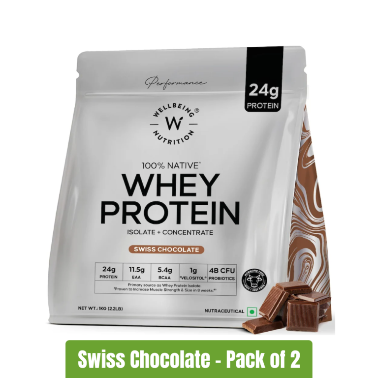 Wellbeing Nutrition Whey Protein Isolate + Concentrate _ Pack of 2 (1Kg+1Kg) - Swiss Chocolate