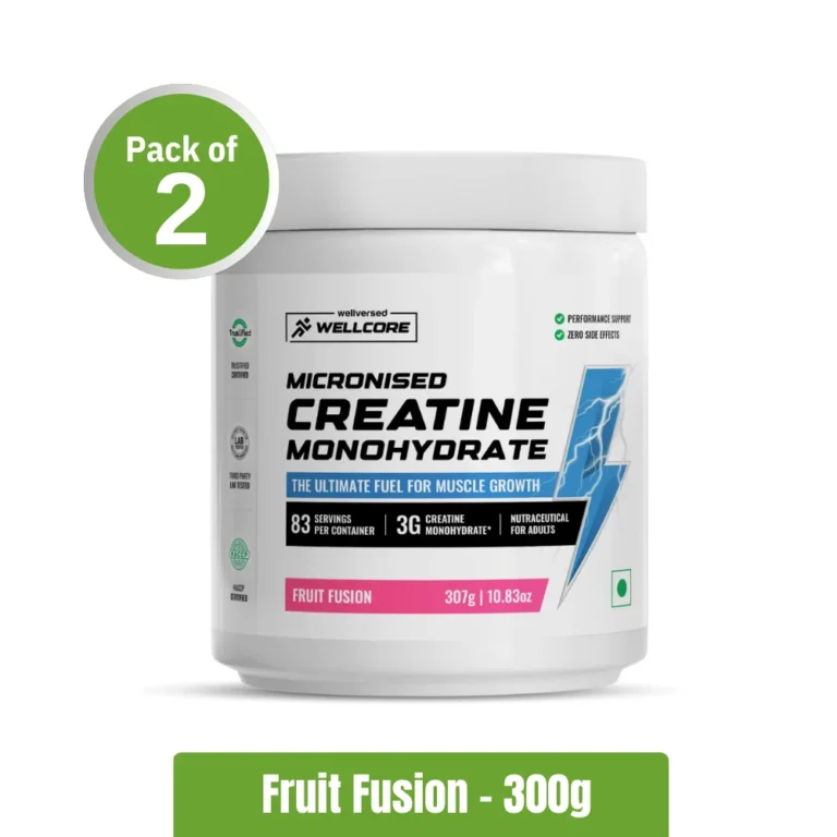 Wellcore Micronised Creatine Monohydrate Powder - Pack of 2 (300g x 2), Fruit Fusion