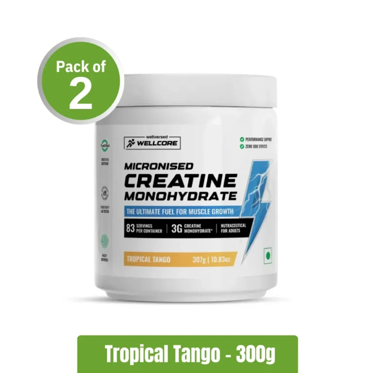 Wellcore Micronised Creatine Monohydrate Powder - Pack of 2 (300g x 2), Tropical Tango