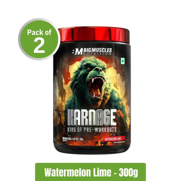 Bigmuscles Nutrition Karnage Pre-Workout - Watermelon Lime - Pack of 2 (300g x2) | Fitnesstack.com