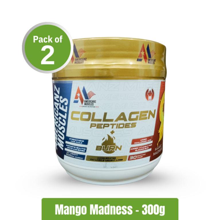Americanz Muscles Collagen Peptides+Burn _ Pack of 2 (300g+300g) - Mango Madness