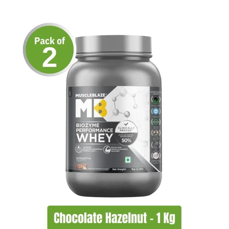 MuscleBlaze Biozyme Performance Whey, Pack of 2 (1Kg+1Kg), Chocolate Hazelnut