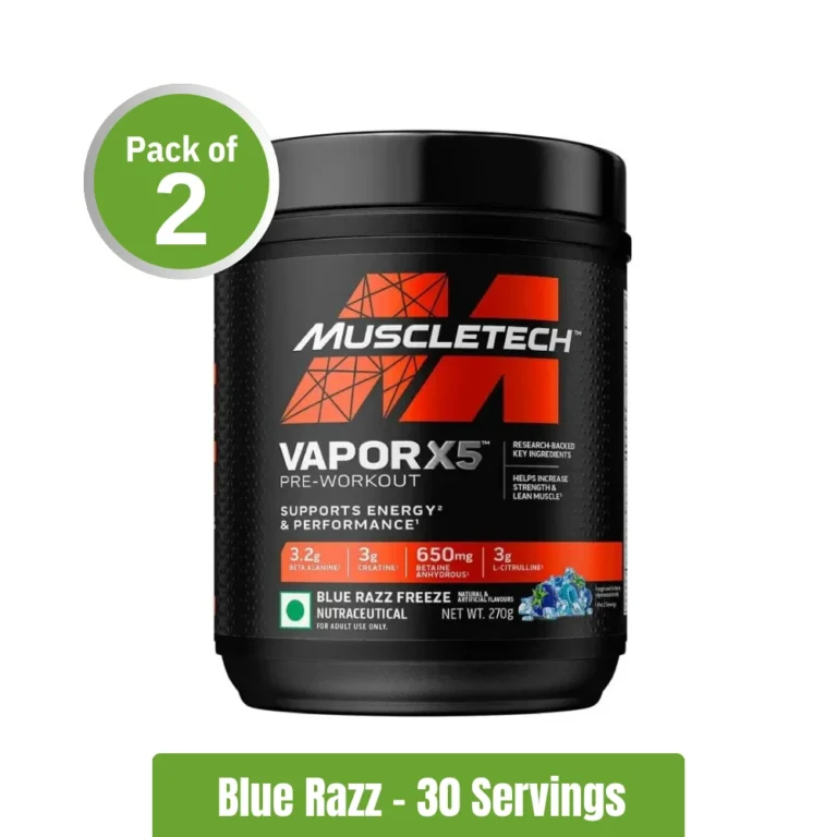 MuscleTech Vapor X5 Pre-Workout _ Pack of 2 (30+30 Servings) - Blue Razz