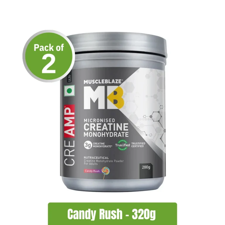 MuscleBlaze Creatine Monohydrate CreAMP _ Pack of 2 (320g x2) - Candy Rush