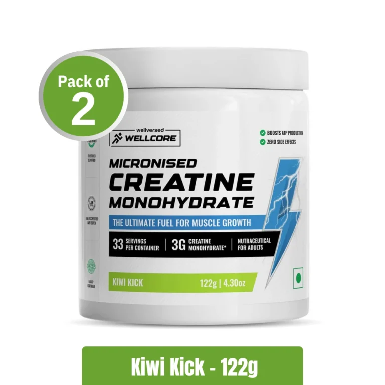 Wellcore Micronised Creatine Monohydrate Powder - Pack of 2 (122g x 2), Kiwi Kick