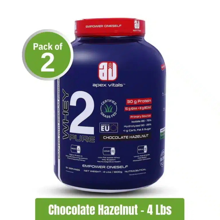 Apex Vitals Whey 2 Pure _ Pack of 2 (4 Lbs+ 4 Lbs) - Chocolate Hazelnut