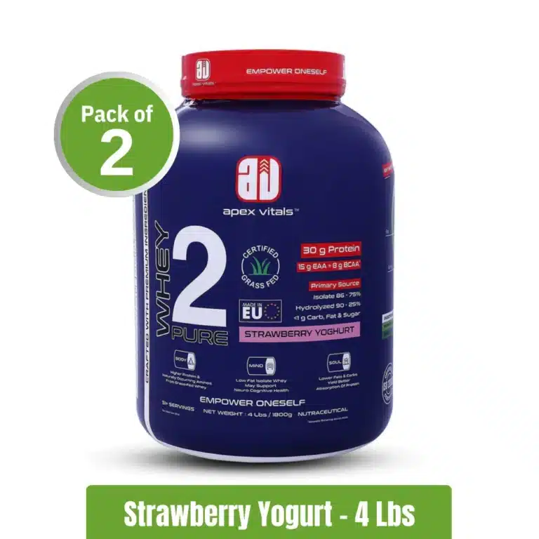 Apex Vitals Whey 2 Pure _ Pack of 2 (4 Lbs+ 4 Lbs) - Strawberry Yogurt
