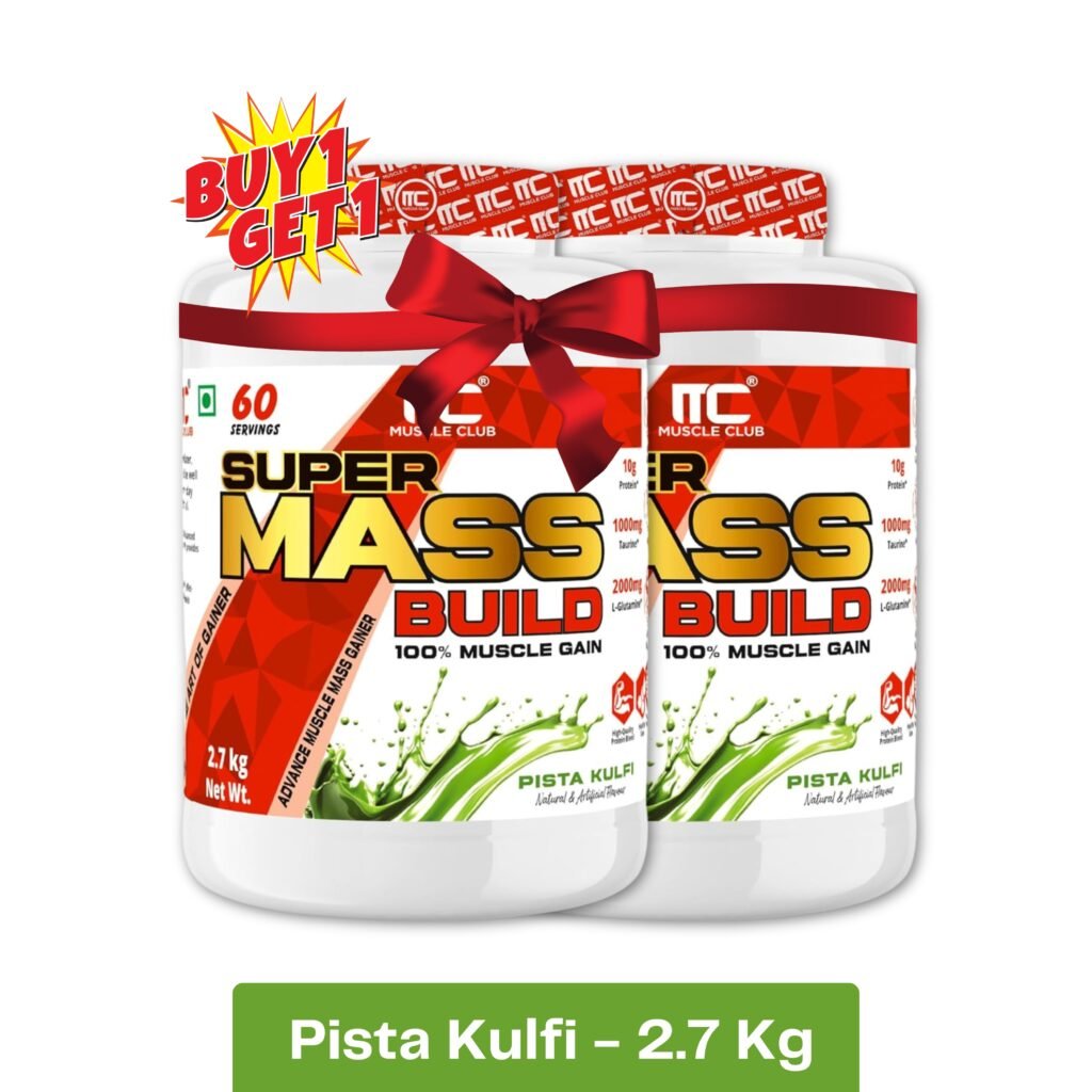 Muscle Club Super Mass Build Gainer - 2.7 Kg, Pista Kulfi Buy 1 Get 1 Free