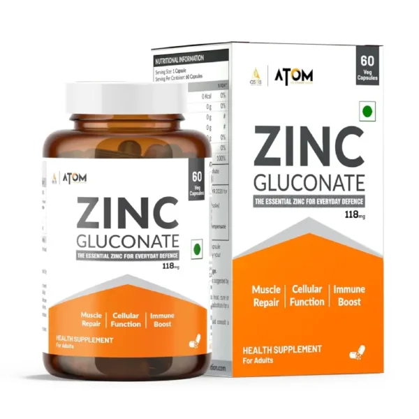 AS-IT-IS Nutrition ATOM Zinc Gluconate - 60 Veg Capsules